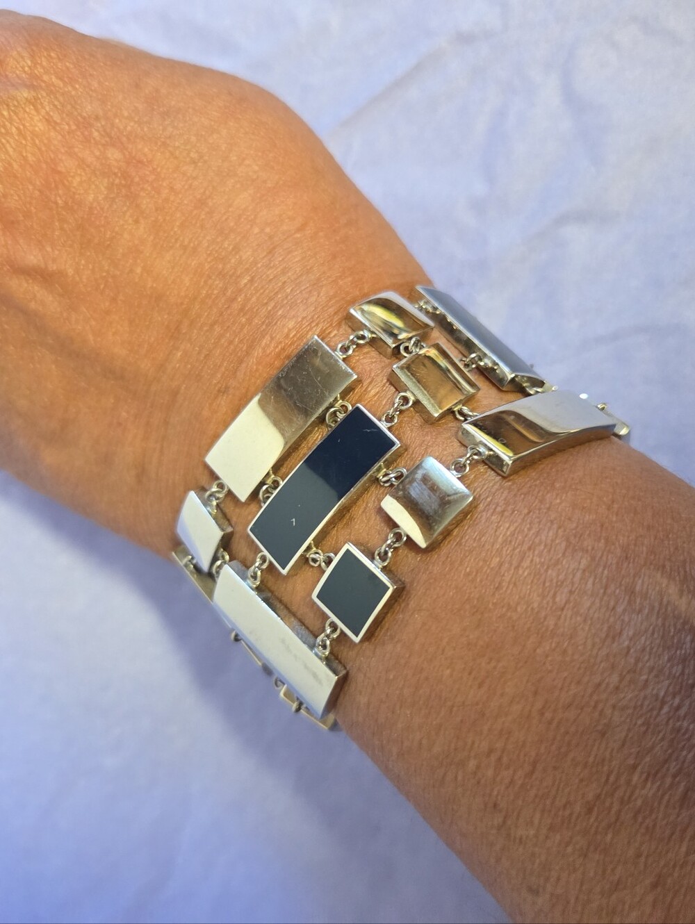 Vintage Swatch "Quadrilita" Black and Silver-tone Chain Links Bracelet
